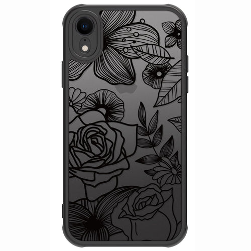 Flower Phone Case Compatible with iPhone XR, Rose Aesthetic Black Line Art