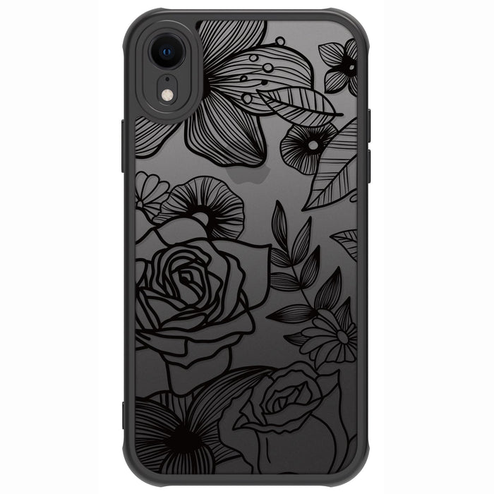 Flower Phone Case Compatible with iPhone XR, Rose Aesthetic Black Line Art