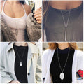 4 PCS Long Necklaces for Women - Fashion Pendant Necklace Jewelry, Silver Bar Fe