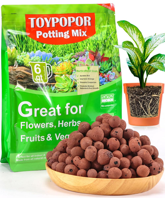 TOYPOPOR Leca Clay Pebbles Grow Media 6 Quarts Lightweight Clay Balls by Deal US