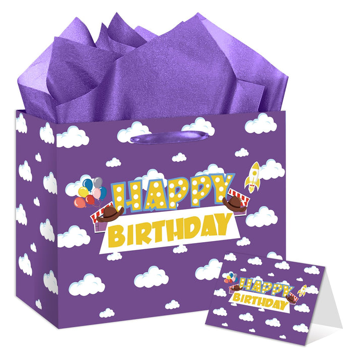 Purple Cloud Birthday Gift Bag with Card & Tissue Party Baby Shower Decorations by Deal US