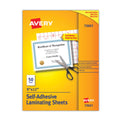 Avery Clear Self-Adhesive Laminating Sheets, 3 mil, 9" x 12", Matte Clear, 50/Box