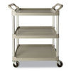 Rubbermaid Three-Shelf Service Cart, Plastic, 3 Shelves, 200 lb Capacity, 18.63" x 33.63" x 37.75", Platinum