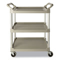 Rubbermaid Three-Shelf Service Cart, Plastic, 3 Shelves, 200 lb Capacity, 18.63" x 33.63" x 37.75", Platinum