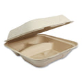 World Centric Fiber Hinged Containers, 3-Compartment, 8 x 8 x 3, Natural, Paper, 300/Carton