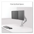 Fellowes Platinum Series Dual Monitor Arm, For 27" Monitors, 360 deg Rotation, 45 deg Tilt, 180 deg Pan, Silver, Supports 20 lb