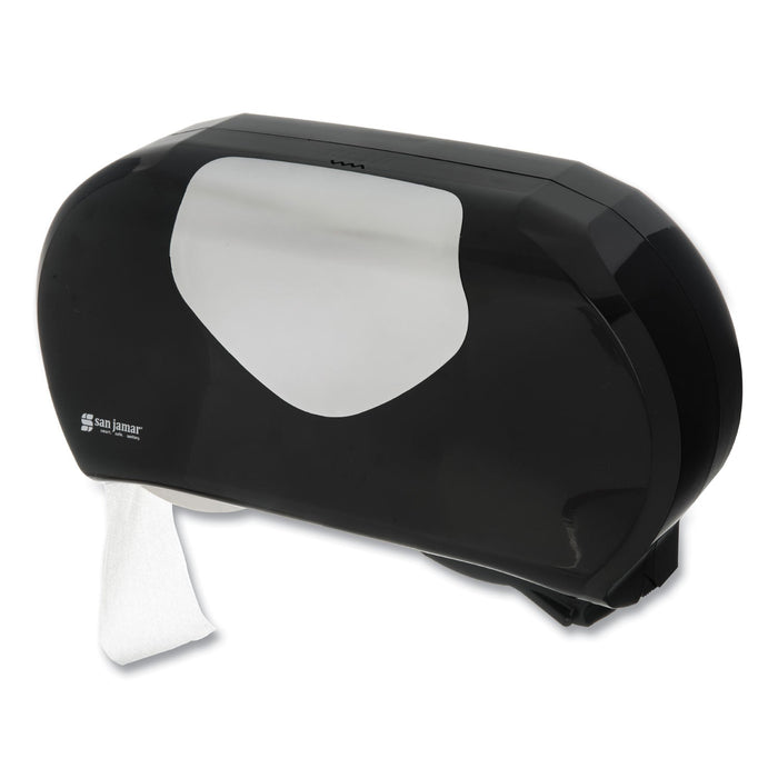 San Jamar Twin 9" Jumbo Bath Tissue Dispenser, Summit, 20.07 x 5.88 x 11.9, Black/Faux Stainless Steel