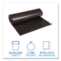 Boardwalk Low Density Repro Can Liners, 60 gal, 1.2 mil, 38" x 58", Black, 10 Bags/Roll, 10 Rolls/Carton