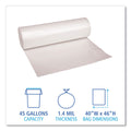 Boardwalk Low Density Repro Can Liners, 45 gal, 1.4 mil, 40" x 46", Clear, 10 Bags/Roll, 10 Rolls/Carton