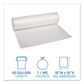 Boardwalk Low Density Repro Can Liners, 60 gal, 1.1 mil, 38" x 58", Clear, 10 Bags/Roll, 10 Rolls/Carton