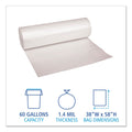 Boardwalk Low Density Repro Can Liners, 60 gal, 1.4 mil, 38" x 58", Clear, 10 Bags/Roll, 10 Rolls/Carton