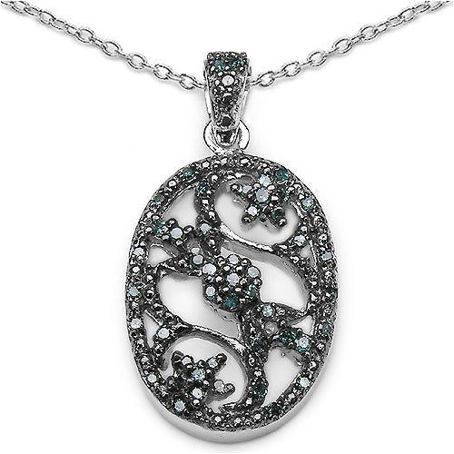 0.28 Carat Genuine Blue Diamond .925 Sterling Silver Pandent by Bids.com