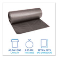 Boardwalk Low-Density Waste Can Liners, 60 gal, 0.95 mil, 38" x 58", Gray, 100/Carton