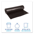 Boardwalk Low-Density Waste Can Liners, 45 gal, 0.6 mil, 40" x 46", Black, 100/Carton