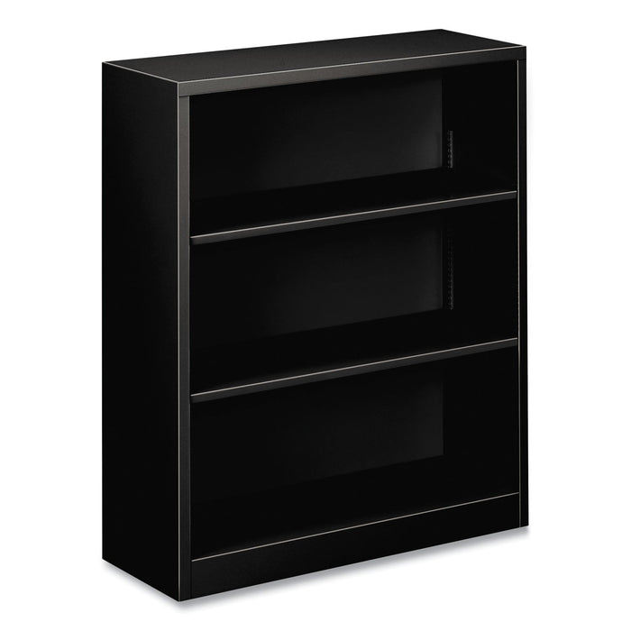 HON Metal Bookcase, Three-Shelf, 34.5w x 12.63d x 41h, Black