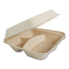 World Centric Fiber Hinged Containers, 3-Compartments, 9 x 9 x 3, Natural, Paper, 300/Carton