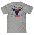 Coors Banquet Beer Rodeo Bull Front and Back Print T-Shirt - Athletic Gray Heather by Tee Luv