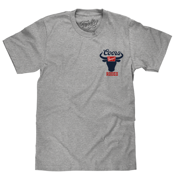 Coors Banquet Beer Rodeo Bull Front and Back Print T-Shirt - Athletic Gray Heather by Tee Luv