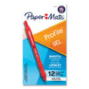 Paper Mate Profile Gel Pen, Retractable, Fine 0.5 mm, Red Ink, Translucent Red Barrel, Dozen
