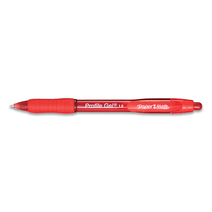 Paper Mate Profile Gel Pen, Retractable, Bold 1 mm, Red Ink, Translucent Red Barrel, Dozen