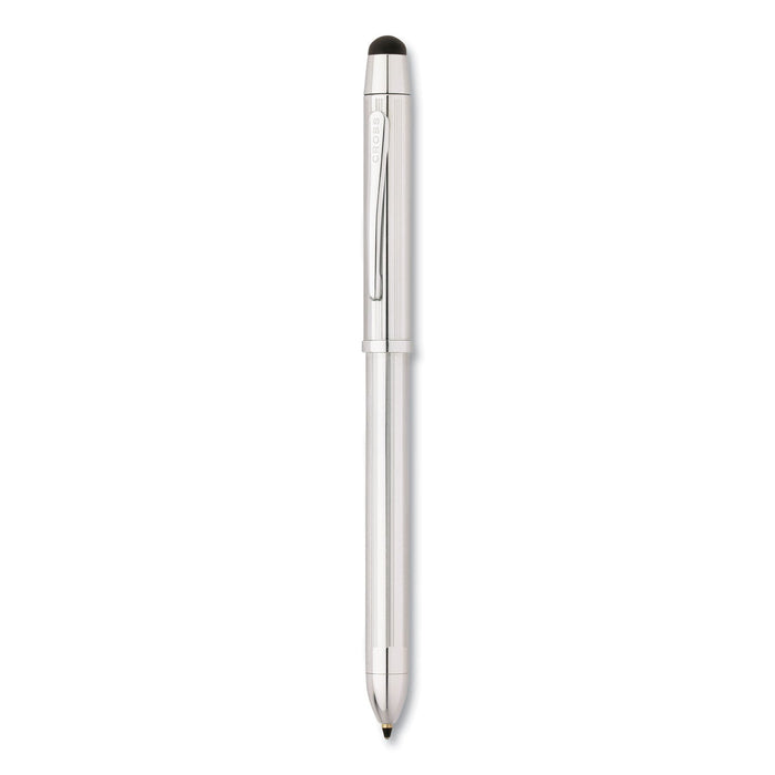 Cross Tech3+ Multi-Color Ballpoint Pen/Stylus, Retractable, Medium 1 mm, Black/Red Ink, Lustrous Chrome Barrel