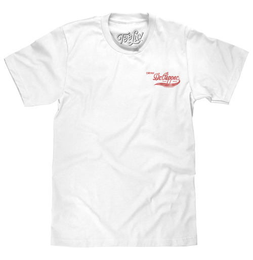 Faded Drink Dr Pepper Vintage Logo Front and Back Print T-Shirt - White by Tee Luv