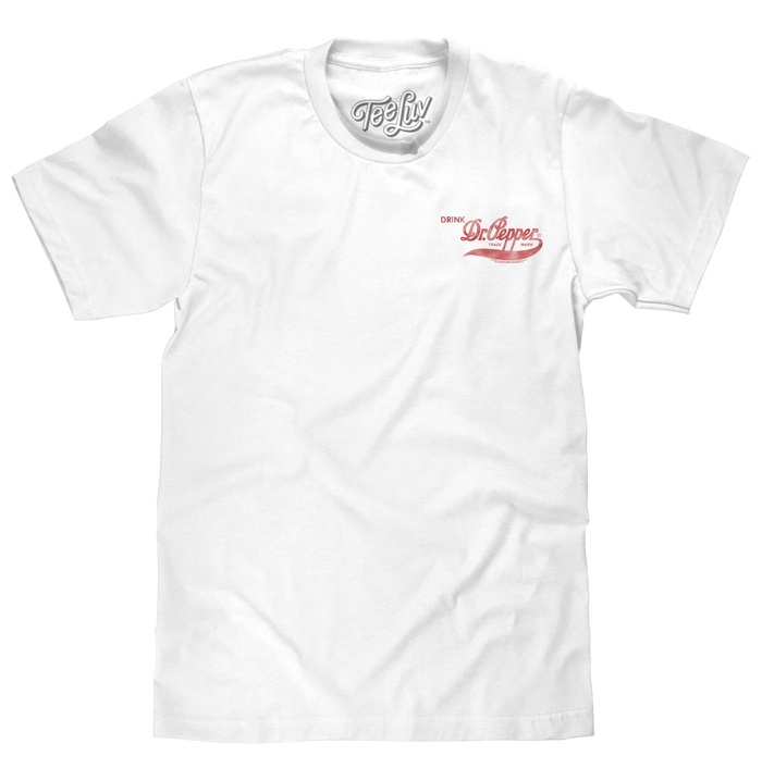 Faded Drink Dr Pepper Vintage Logo Front and Back Print T-Shirt - White by Tee Luv
