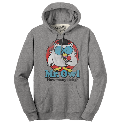 Mr. Owl Tootsie Pop How Many Licks Hooded Sweatshirt - Oxford Gray by Tee Luv