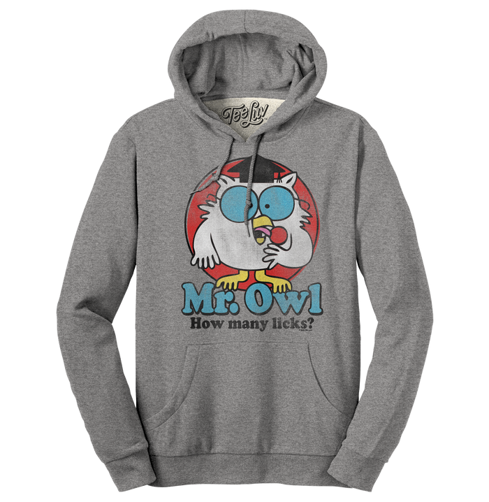 Mr. Owl Tootsie Pop How Many Licks Hooded Sweatshirt - Oxford Gray by Tee Luv
