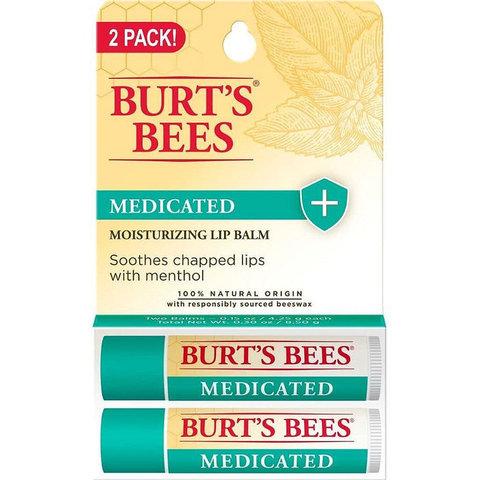 Burt's Bees Medicated Moisturizing Lip Balm, Cooling Relief for Chapped Lips, 2-Pack Box by Pasteur Pharmacy