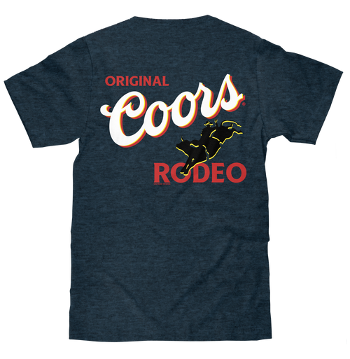 Original Coors Rodeo Cowboy Front and Back Print T-Shirt - Denim Black Heather by Tee Luv