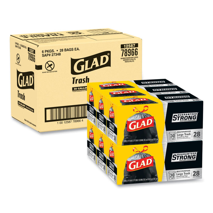 Glad Drawstring Large Trash Bags, 30 gal, 1.05 mil, 30" x 33", Black, 90/Carton
