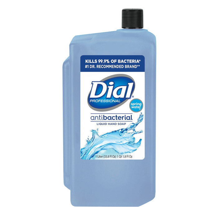 Dial Antibacterial Liquid Hand Soap Refill for 1 L Liquid Dispenser, Spring Water, 1 L, 8/Carton