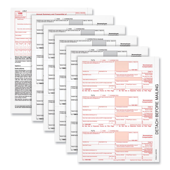 TOPS Five-Part 1099-NEC Tax Forms, 8.5 x 11, 3/Page, 50/Pack