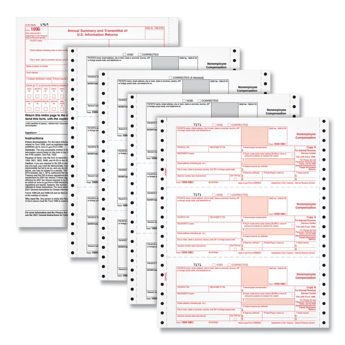 TOPS Four-Part 1099-NEC Continuous Tax Forms, 8.5 x 11, 600/Carton
