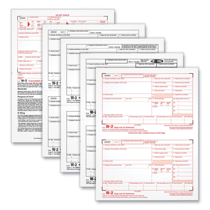 TOPS W-2 Tax Forms, Four-Part Carbonless, 5.5 x 8.5, 2/Page, (50) W-2s and (1) W-3