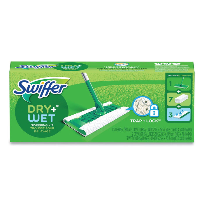 Swiffer Sweeper Mop, 10 x 4.8 White Cloth Head, 46" Green/Silver Aluminum/Plastic Handle, 6/Carton