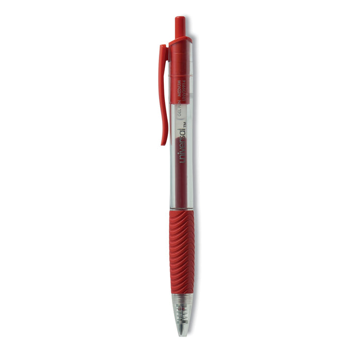Universal Comfort Grip Gel Pen, Retractable, Medium 0.7 mm, Red Ink, Translucent Red Barrel, Dozen