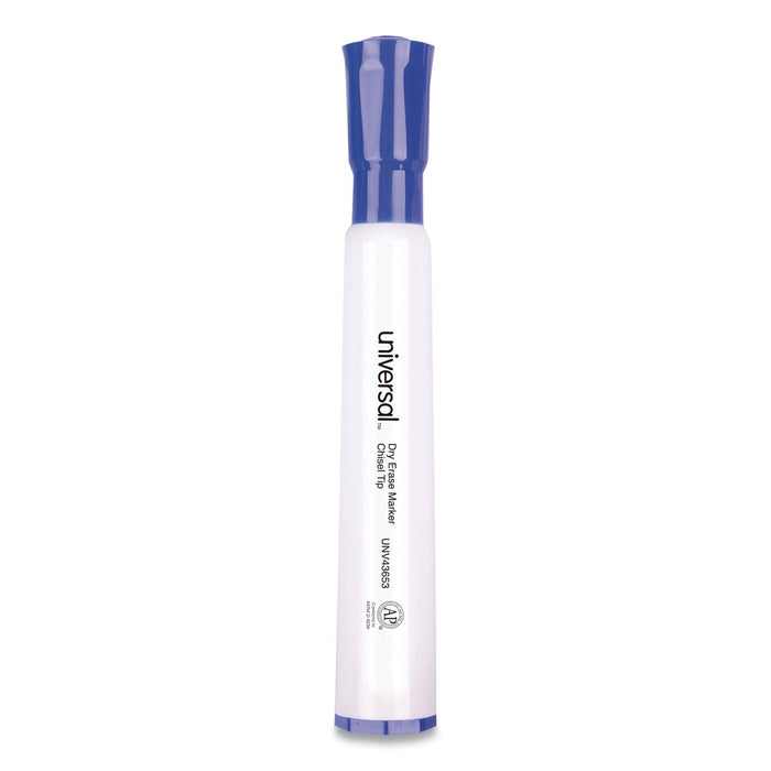 Universal Dry Erase Marker, Broad Chisel Tip, Blue, Dozen