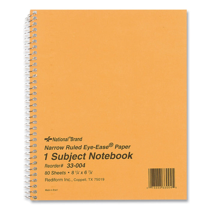 National Single-Subject Wirebound Notebooks, 1 Subject, Narrow Rule, Brown Cover, 8.25 x 6.88, 80 Eye-Ease Green Sheets