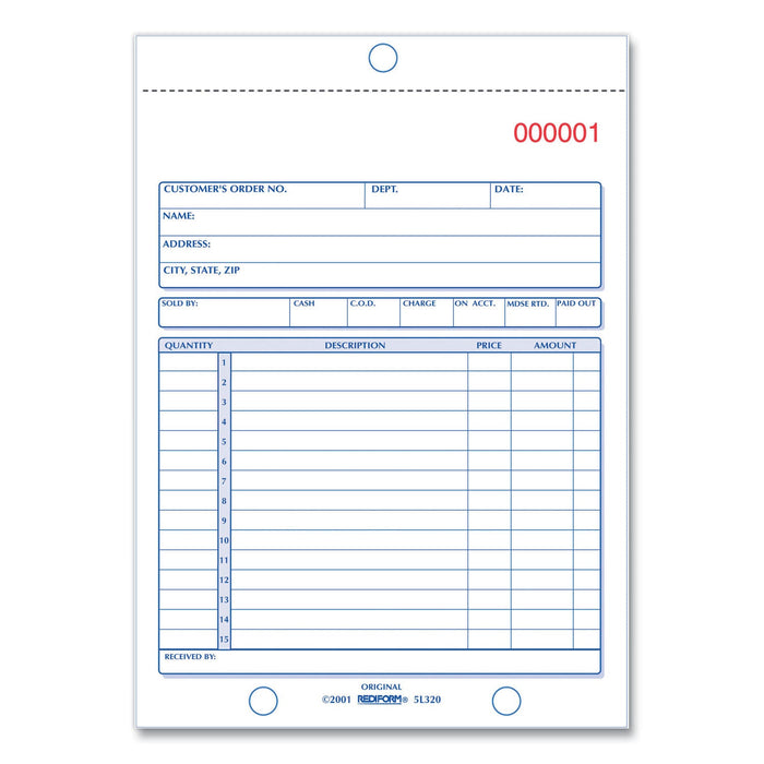 Rediform Sales Book, Two-Part Carbonless, 5.5 x 7.88, 1/Page, 50 Forms