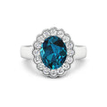 Genuine London Blue Topaz and White Diamond Halo Ring by Fine Color Jewels