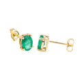 1.44 Ct Oval Green Zambian Emerald Prong 10K Gold Stud Earrings by Fine Color Jewels