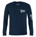 Miller Lite Front/Back/Sleeve Print Long Sleeve T-Shirt - Navy Blue by Tee Luv