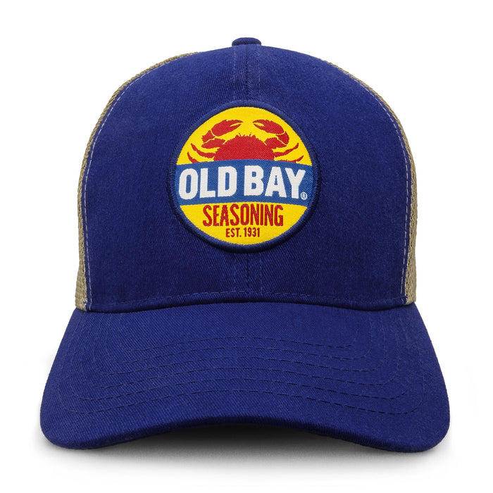 Old Bay Seasoning Crab Logo Mesh Back Baseball Hat - Blue/Tan by Tee Luv