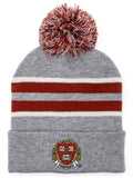 Harvard University Veritas Shield Pom Pom Beanie - Gray/Burgundy/White by Tee Luv