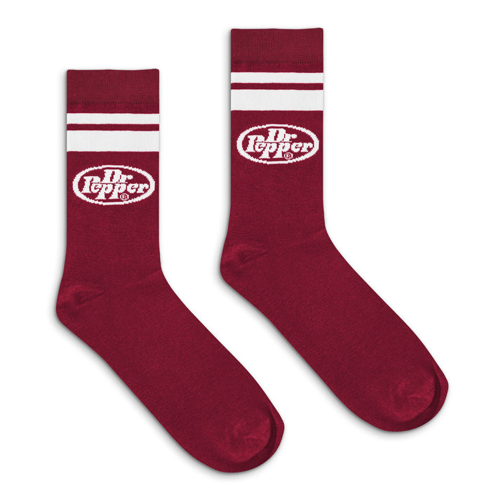 Dr Pepper Soda Logo Crew Socks - Burgundy/White by Tee Luv