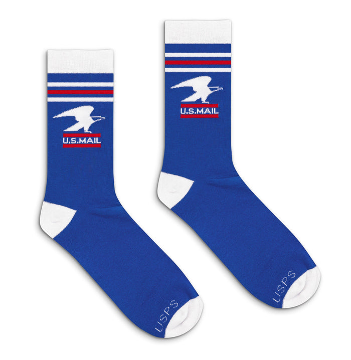 USPS U.S. Mail Standing Eagle Logo Crew Socks - Blue/White by Tee Luv