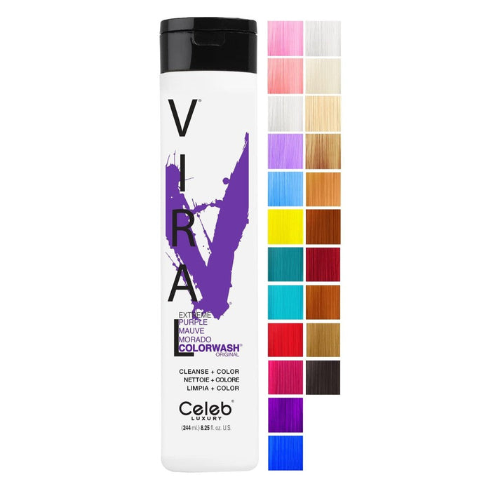 Celeb Luxury Viral Colorwash, Professional Semi-Permanent Hair Color Depositing Shampoo, Purple by Pasteur Pharmacy