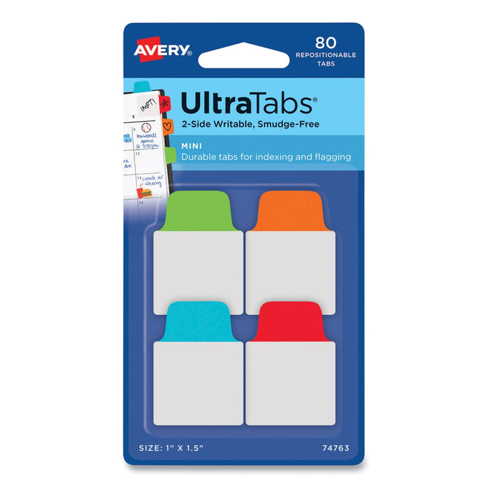 Avery Ultra Tabs Repositionable Tabs, Mini Tabs: 1" x 1.5", 1/5-Cut, Assorted Colors, 80/Pack